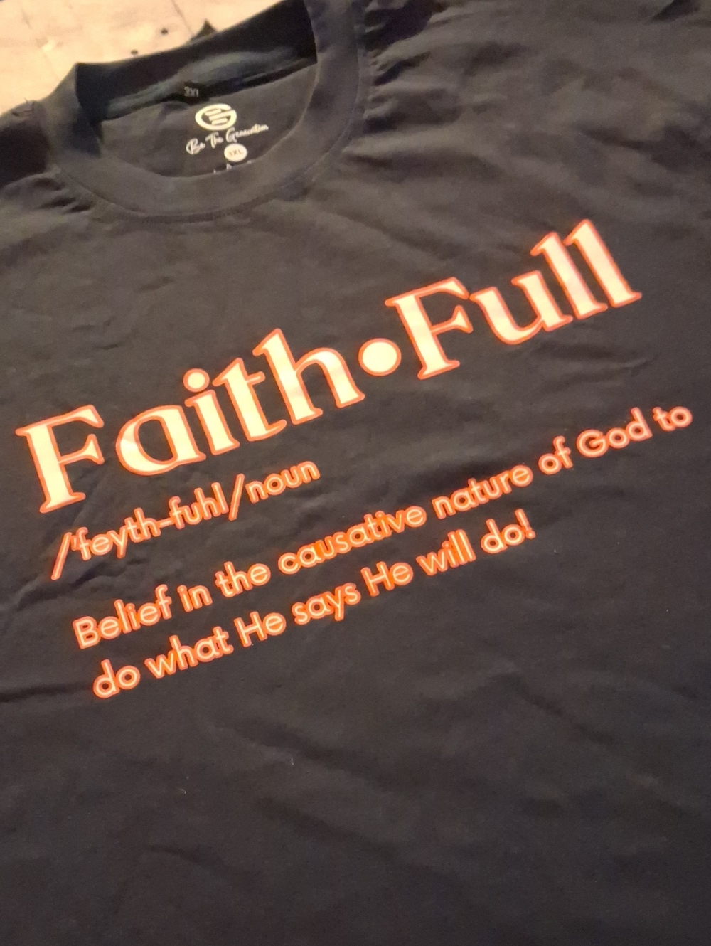 Faith•Full Graphic Tee in Black with Orange Print